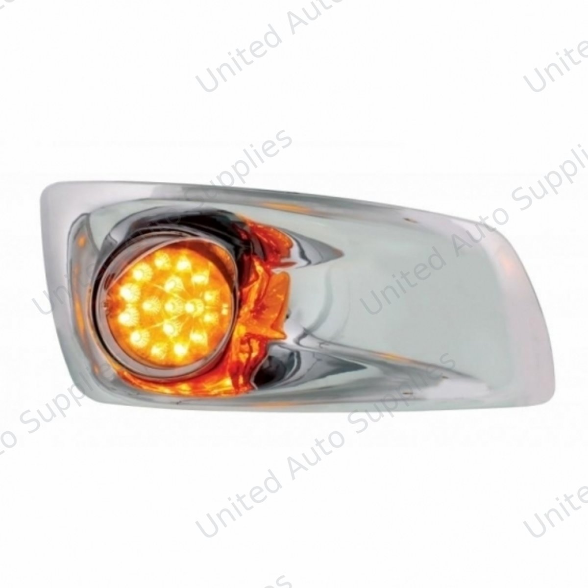 Fog Light Cover With Amber LED Hi/Lo Clear Style Reflector Light & Visor For 2007-17 KW T660- Passenger-Amber Lens