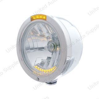 Stainless Steel Bullet Half Moon Headlight H4 With 10 Amber LED & Dual Mode LED Signal-Amber Lens