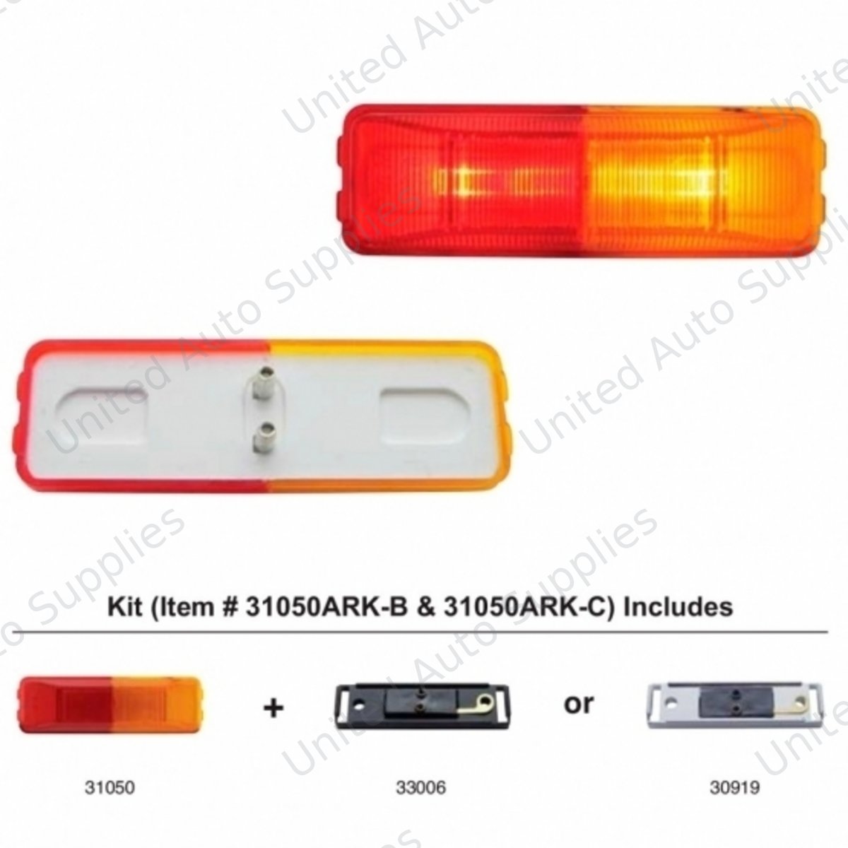 Incandescent Rectangular Fender Mount Light (Clearance/Marker) With Black Bracket - Amber & Red Lens (Bulk)