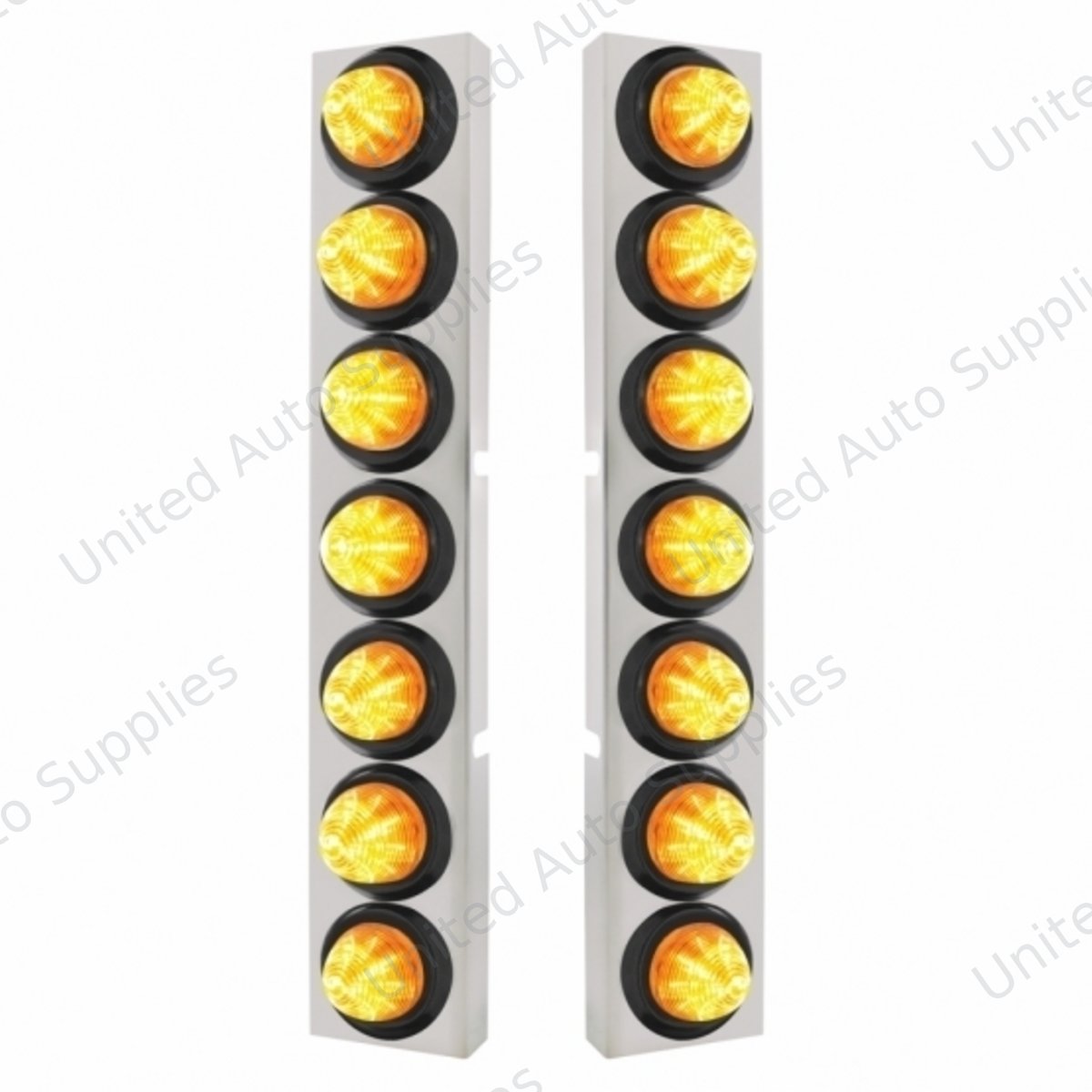 SS Front Air Cleaner Bracket With 14X 9 LED 2" Beehive Lights Bezel For KW Trucks -Amber LED & Lens