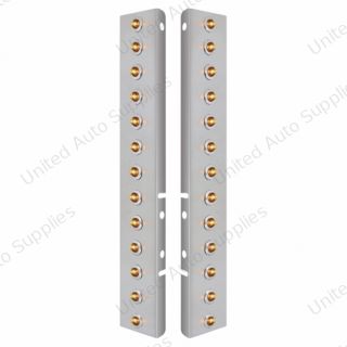 SS Front Air Cleaner Bracket With 26X 2 Amber LED 3/4" Mini Lights & SS Bezels For Peterbilt-Clear Lens