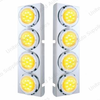 SS Front Air Cleaner Bracket With 8X 9 LED 2" Lights & Bezels For Peterbilt-Amber LED/Clear Lens