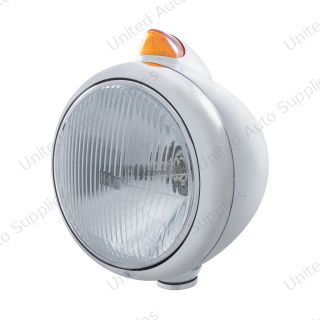 Stainless Steel Guide 682-C Headlight H4 & Original Style LED Signal - Amber Lens