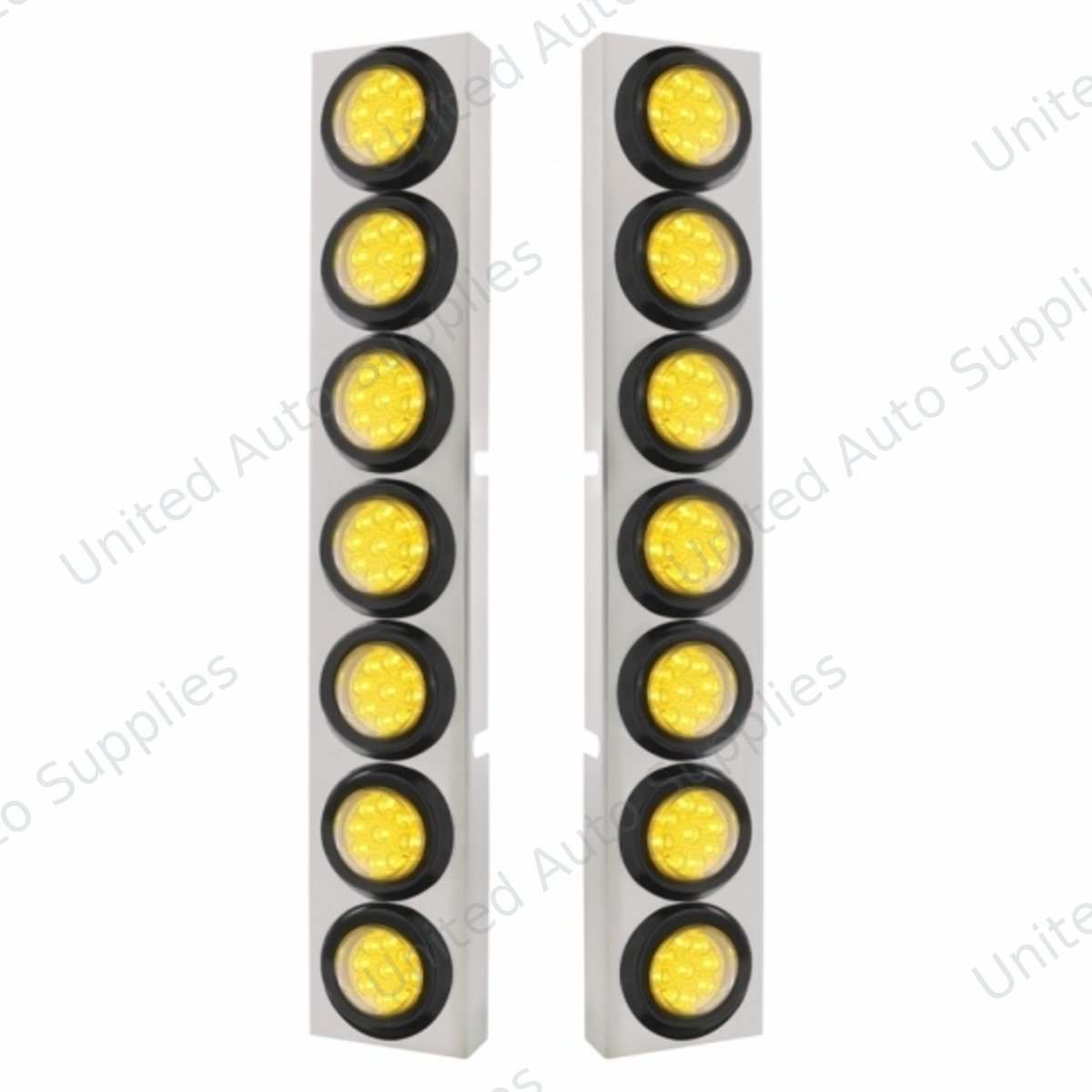 SS Front Air Cleaner Bracket With 14X 9 Amber LED 2" Reflector Lights For KW Trucks -Clear Lens