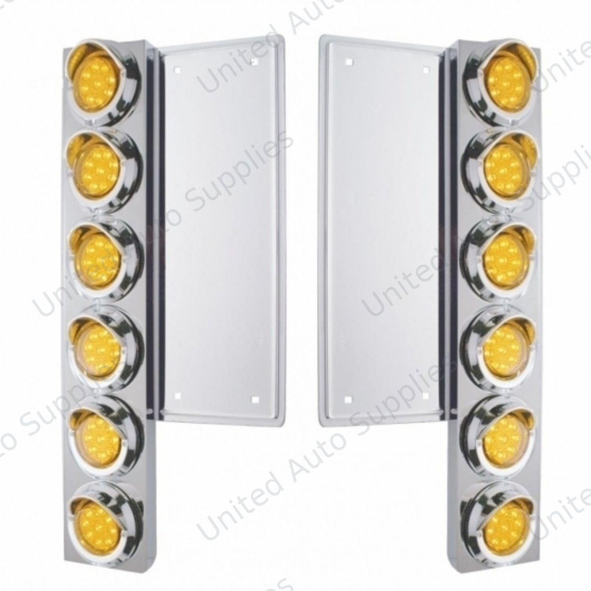 FL SS Front Air Cleaner Bracket With 12X 9 LED 2" Reflector Lights & Visors -Amber LED & Lens