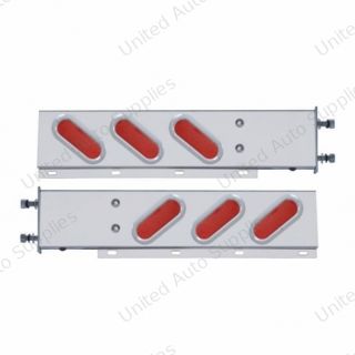 3-3/4" Bolt Pattern SS Spring Loaded Bar With 6" Oval 19 LED Lights & Bezel -Red LED & Lens (Pair)