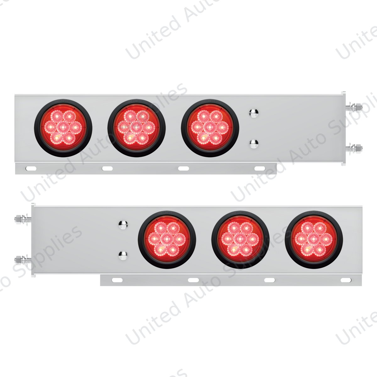3-3/4" Bolt Pattern Deluxe SS Spring Loaded Bar W/6X 7 Red LED 4" Reflector Light -Red Lens (Pair)