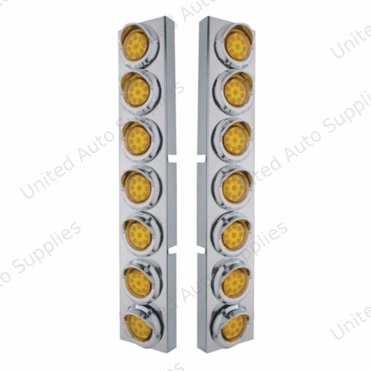 SS Front Air Cleaner Bracket With 14X 9 Amber LED 2" Reflector Lights & Visors For KW Trucks-Amber Lens