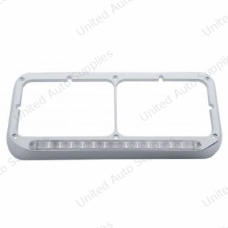 14 LED Chrome Rectangular Dual Headlight Bezel - White LED/Clear Lens