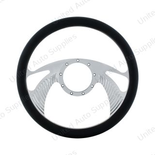 14" Chrome Aluminum Scorpion Style Steering Wheel With Black Engineered Leather Grip