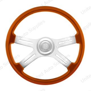 18" Candy Color 4 Spoke Steering Wheel With Chrome Horn Bezel And Horn Button-Cadmium Orange