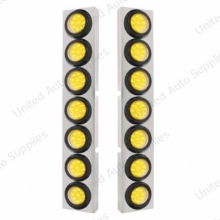 SS Front Air Cleaner Bracket With 14X 9 Amber LED 2" Reflector Lights For KW Trucks -Clear Lens