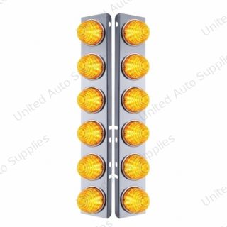 SS Front Air Cleaner Bracket W/12X 17 LED Beehive Lights & SS Bezels For Peterbilt-Amber LED & Lens (Pair)