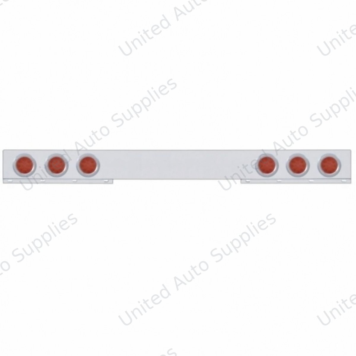 Chrome 1 Piece Rear Light Bar With Six 12 LED 4" Reflector Lights & Bezels - Red LED/Red Lens