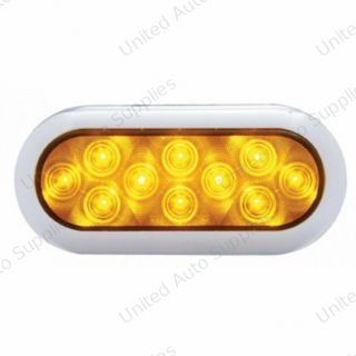 10 LED 6" Oval Flange Mount Turn Signal Light With Bezel - Amber LED/Amber Lens (Bulk)