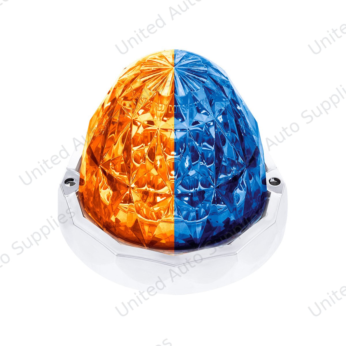 Double Fury 19 LED Dual Function Crystal Watermelon Light With Chrome Bezel-Amber & Blue LED/Clear Lens