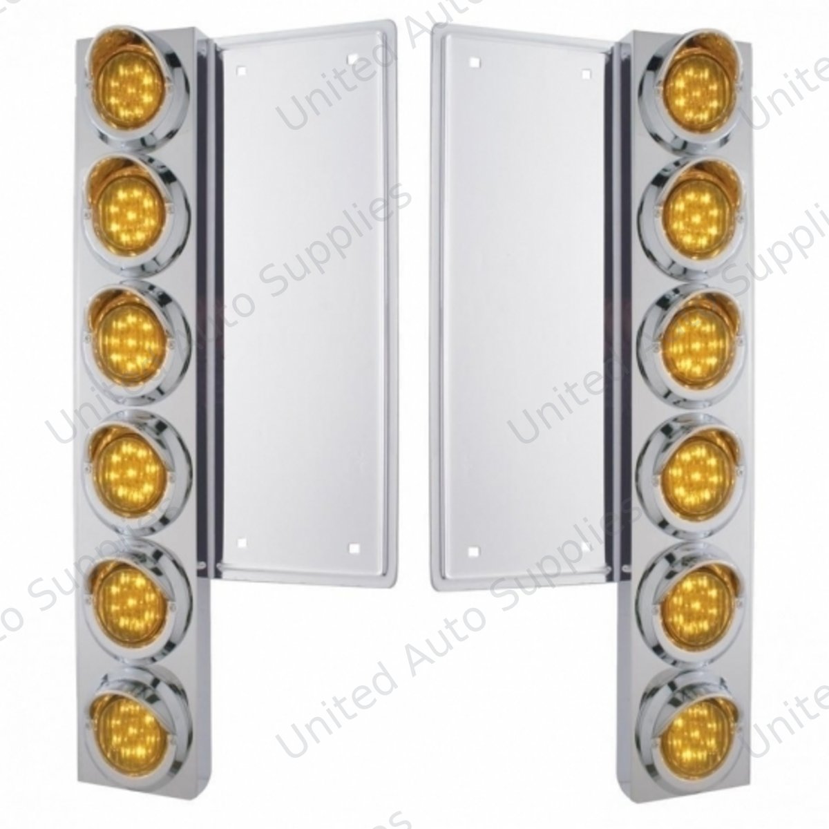 FL SS Front Air Cleaner Bracket W/12X 9 LED 2" Lights & Visors -Amber LED & Lens (Pair)