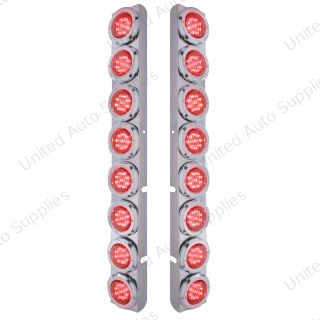 Stainless Rear Air Cleaner Bracket With 16X 9 LED 2" Lights & Bezels For Peterbilt- Red LED/Red Lens