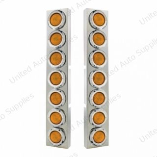 Kenworth Stainless Front Air Cleaner Bracket With 14X 2" Flat Lights & Bezels - Amber Lens