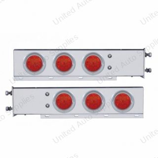 3-3/4" Bolt Pattern SS Spring Loaded Bar With 6X 4" 7 LED Lights & Visors -Red LED & Lens (Pair)