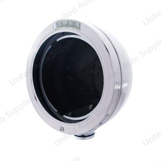 Stainless Steel Bullet Classic Headlight No Bulb With LED Turn Signal - Clear Lens