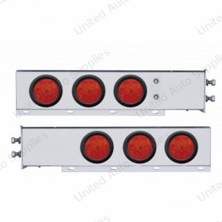 2" Bolt Pattern SS Spring Loaded Bar With 6X 4" 7 LED Lights -Red LED & Lens (Pair)