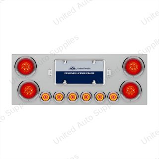 SS Rear Center Panel With Four 16 LED 4" Turbine Light & Six 7 LED 2" Lights & Bezels-Red LED/Red Lens