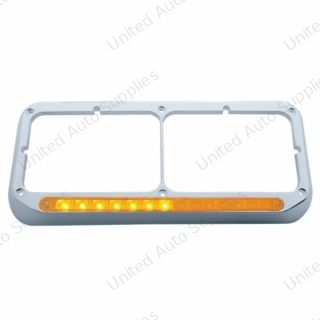 Rectangular Dual Headlight Bezel With LED Sequential Light Bar (Passenger) - Amber LED/Amber Lens