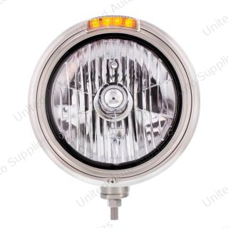Stainless Steel Classic Headlight Crystal H4 Bulb & LED Turn Signal - Clear Lens