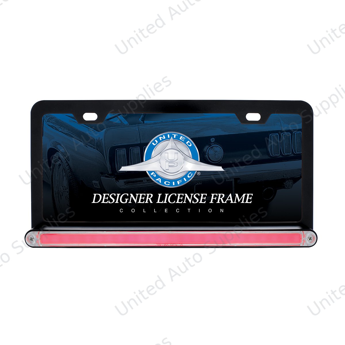 Black License Plate Frame With 24 LED 12" GloLight Bar - Red LED/Clear Lens