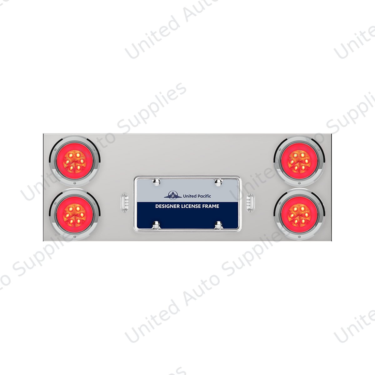 33-3/4" Stainless Rear Center Panel With Four 21 LED 4" GloLight & Bezels - Red LED/Clear Lens