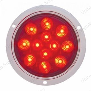 12 LED 4" Round Flange Mount Light (Stop, Turn & Tail) - Red LED/Red Lens