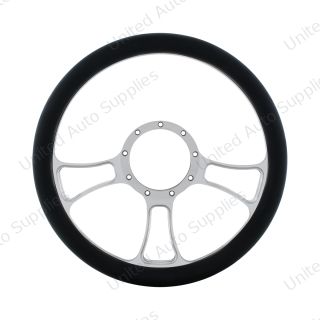 14" Chrome Aluminum Blade Style Steering Wheel With Black Engineered Leather Grip
