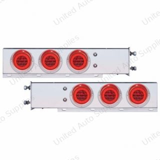 3-3/4" Bolt Pattern SS Spring Loaded Bar With 6X 21 LED 4" GloLight & Visors -Red LED & Lens (Pair)