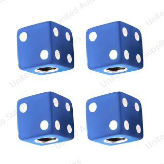 Blue Dice Valve Caps With White Dots (Set of 4)