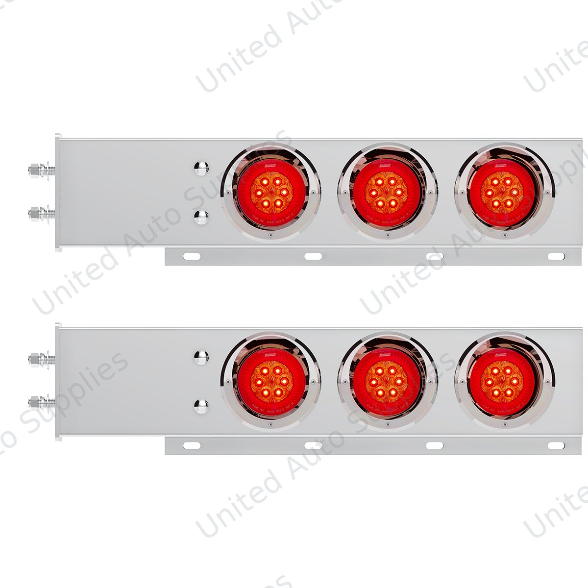 2.5" Bolt Pattern SS Spring Loaded Bar With 6X 4" 16 LED Turbine Lights & Visors - Red LED/Red Lens (Pair)