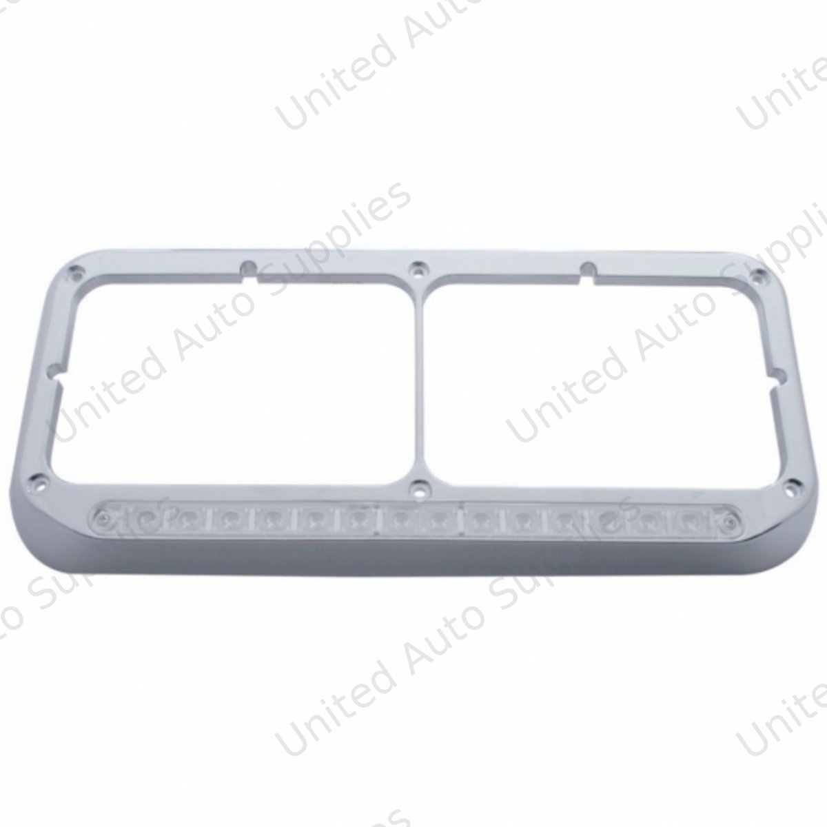 14 LED Chrome Rectangular Dual Headlight Bezel - Amber LED/Clear Lens