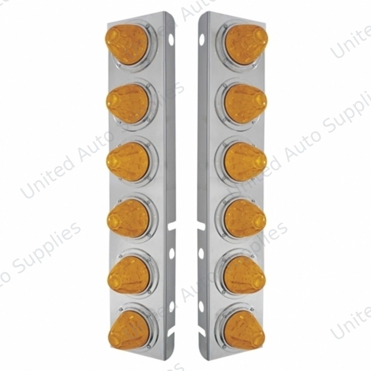 SS Front Air Cleaner Bracket With 12X 11 LED Watermelon Lights & Bezels For Peterbilt-Amber LED & Lens