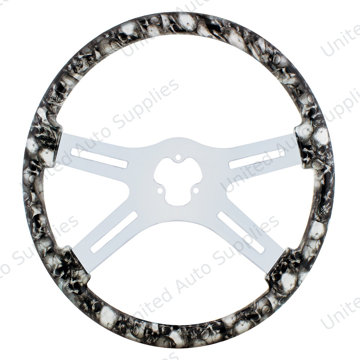 18" Skull Steering Wheel Only With Hydro-Dip Finish Wood - White/Gray