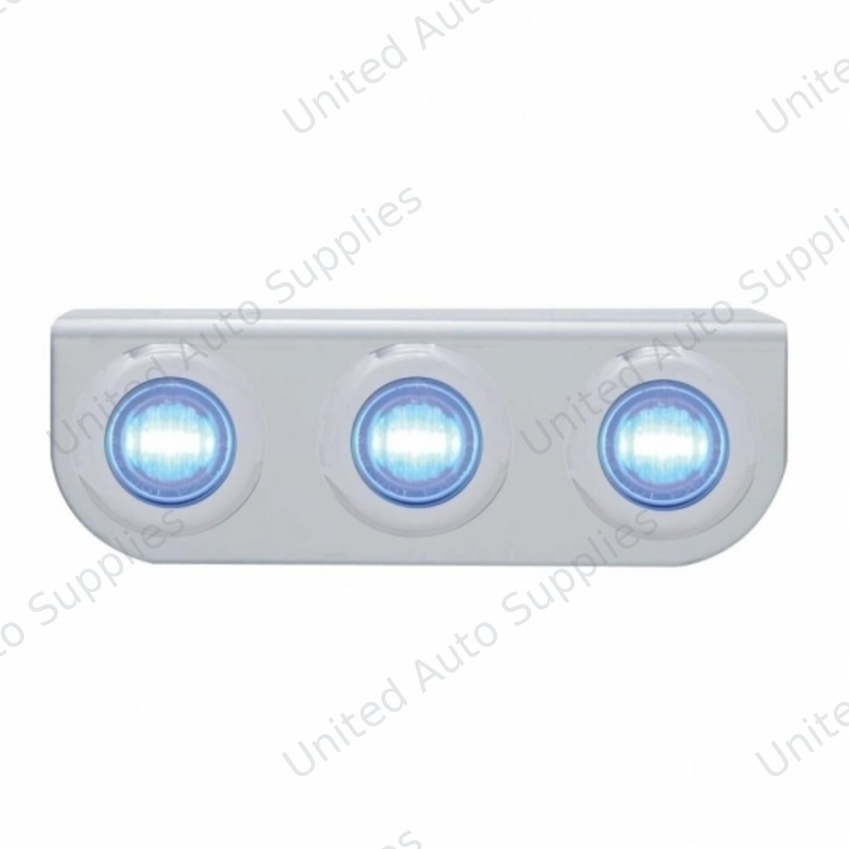 Stainless Light Bracket With 3X 3 LED 3/4" Mini Lights - Blue LED/Clear Lens