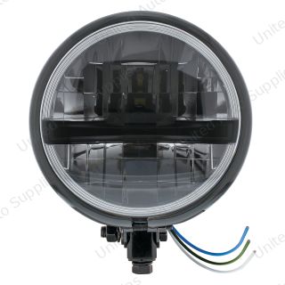 Black 5-3/4" Motorcycle Headlight 8 LED Blackout Bulb With Black Bar - Bottom Mount