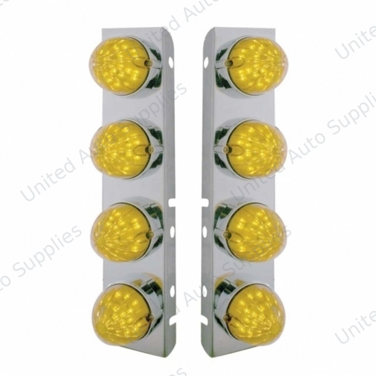 SS Front Air Cleaner Bracket With 8X 19 LED Bullet Style Lights & Bezels For Peterbilt-Amber LED & Lens