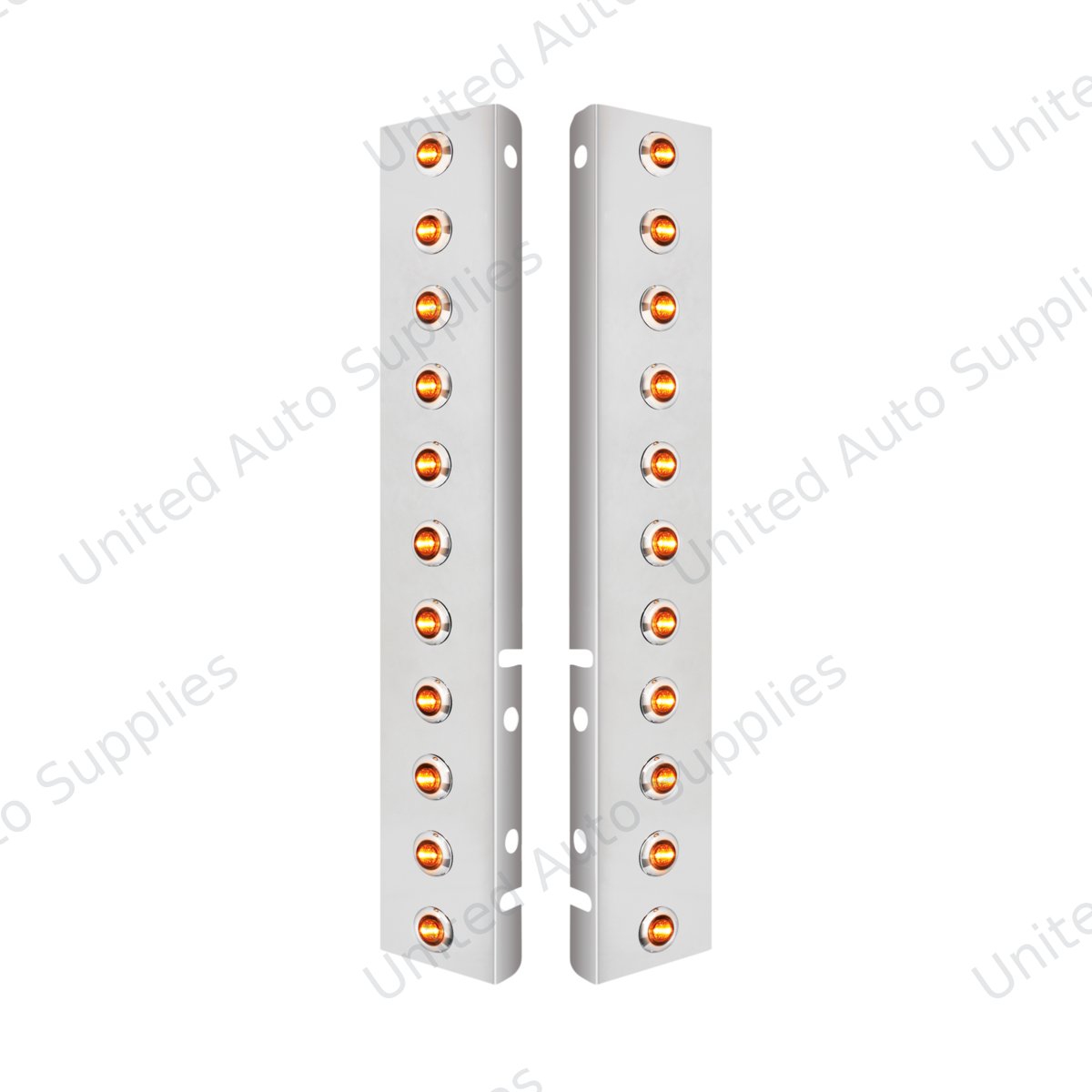 SS Front Air Cleaner Bracket With 22X 3 Amber LED 3/4" Mini Lights & SS Bezels For Peterbilt-Clear Lens