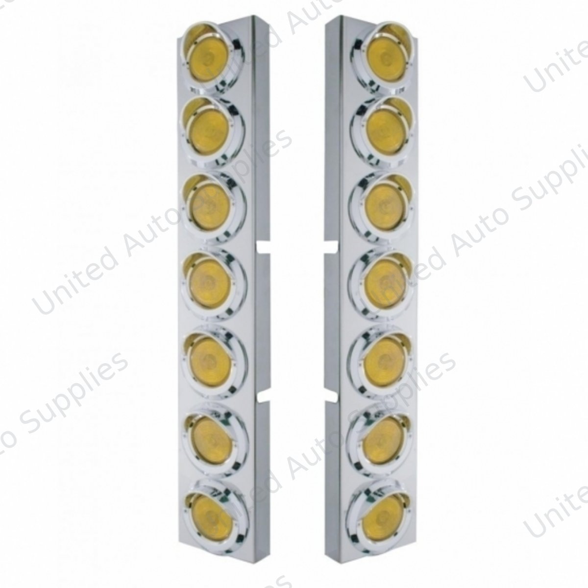 Kenworth Stainless Front Air Cleaner Bracket With 14X 2" Flat Lights & Visors - Amber Lens