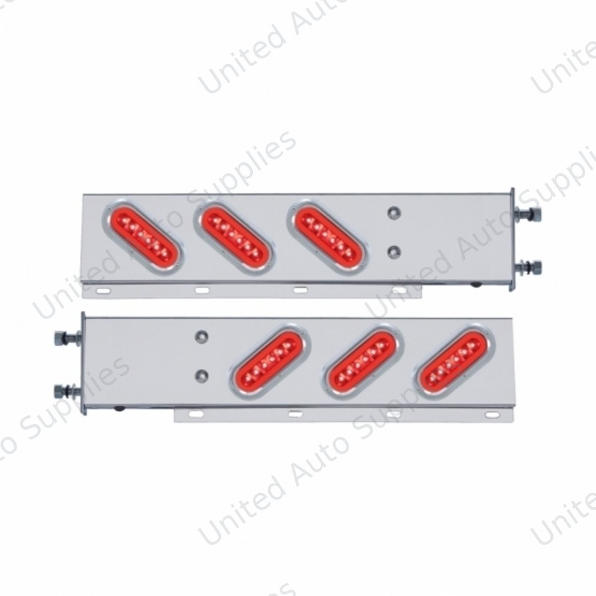 3-3/4" Bolt Pattern SS Spring Loaded Bar With 6X 22 Red LED 6" Oval GloLight & Visor -Red Lens (Pair)
