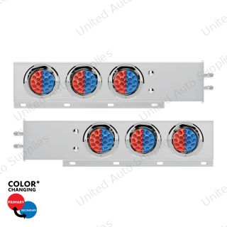2" Bolt Pattern SS Spring Loaded Light Bar With 6X Double Fury 19 LED Lights & Visors-Red & Blue LED (Pair)