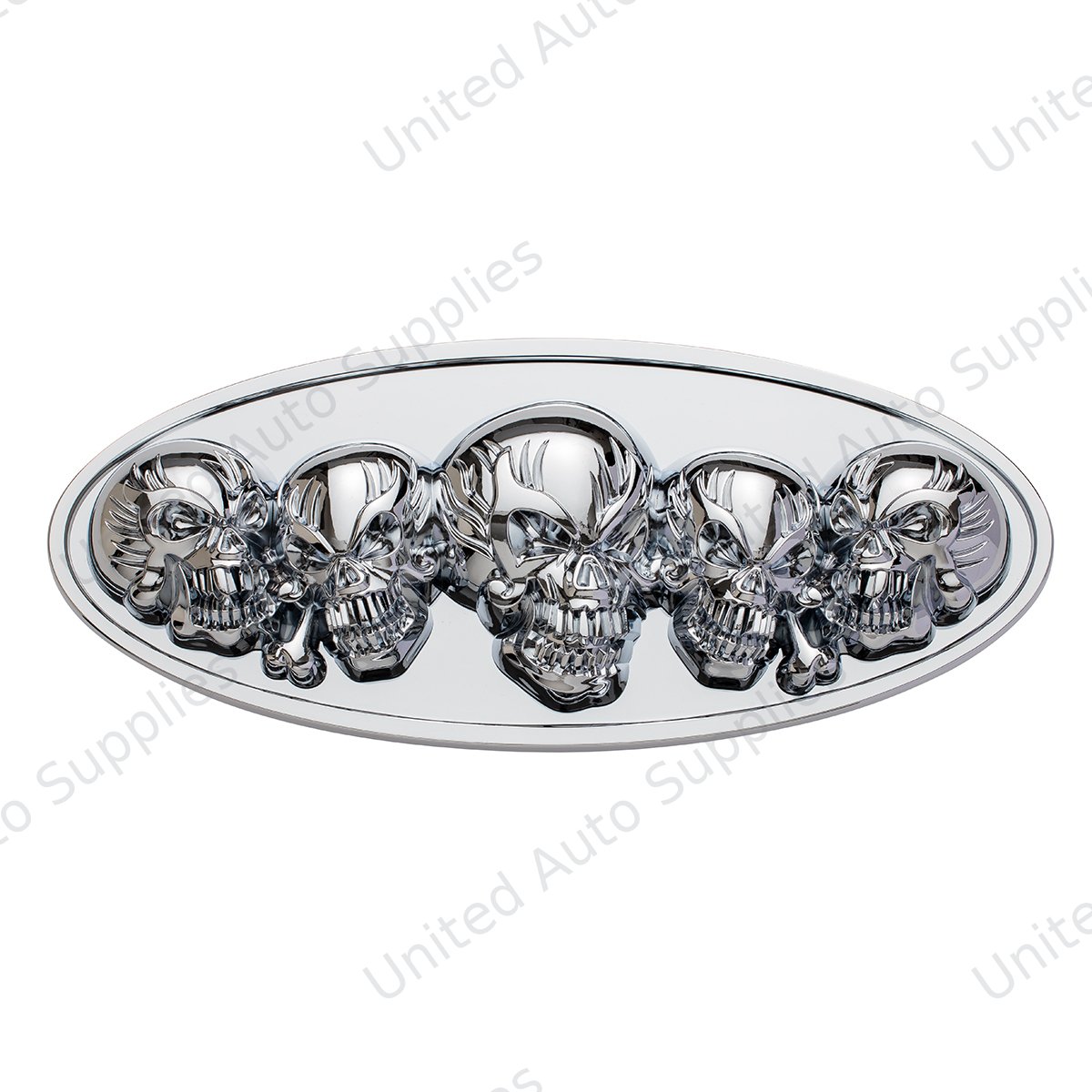 Chrome Die Cast Oval Emblem - 3D Skull