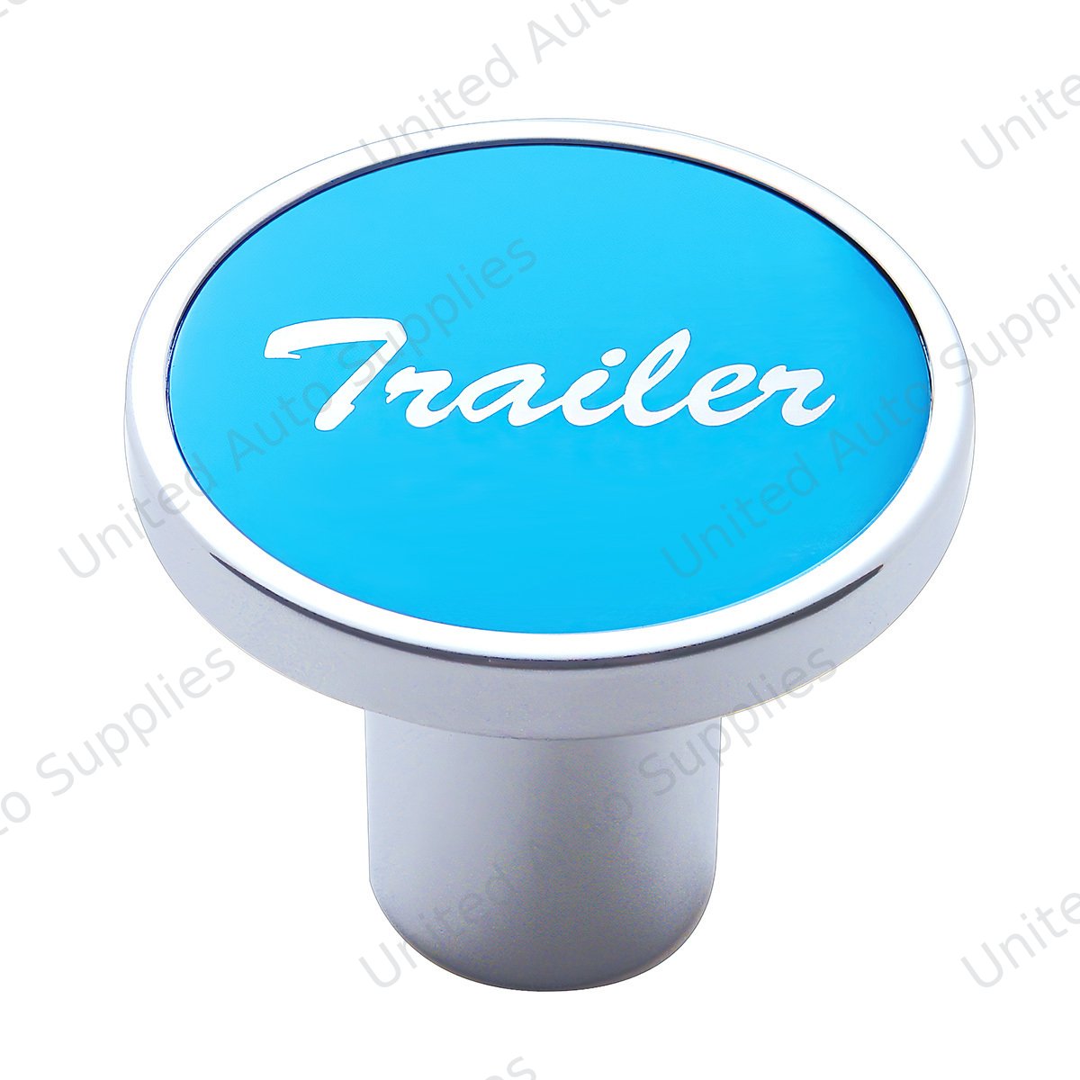 Aluminum Screw-On Air Valve Knob With Trailer Script Sticker - Blue Sticker
