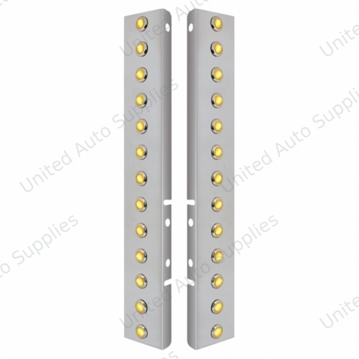 SS Front Air Cleaner Bracket With 26X 3 Amber Hi/Lo LED 3/4" Mini Crystal Lights & SS Bezels For Peterbilt-Amber Lens