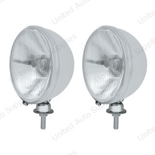 7" Chrome Kingbee Style 12V Headlight With Flat Halogen H4 Bulb (Pair)